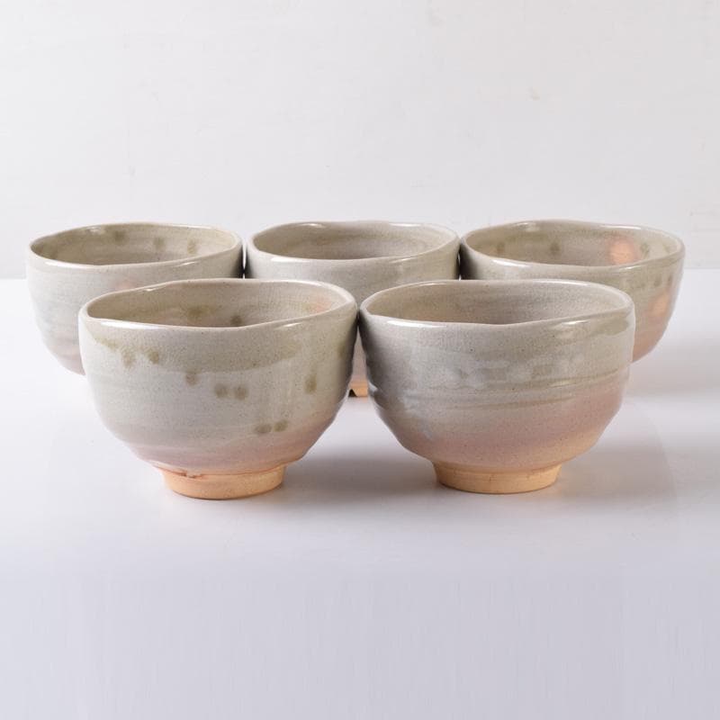 茶道具　萩焼　東光山窯　十一代大和松雁作　茶碗　五客　共布共箱　C　7614A