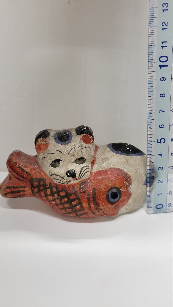 おめでたい③お正月玄関に 明治時代 鯛猫 ガラ入 古い練り人形 土人形 郷土玩具