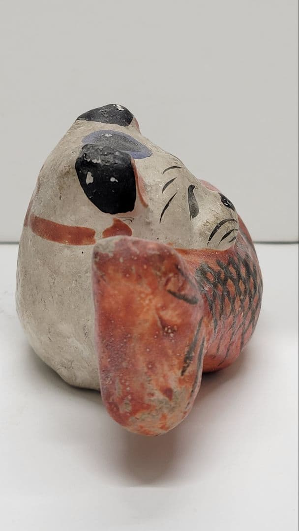 おめでたい③お正月玄関に 明治時代 鯛猫 ガラ入 古い練り人形 土人形 郷土玩具