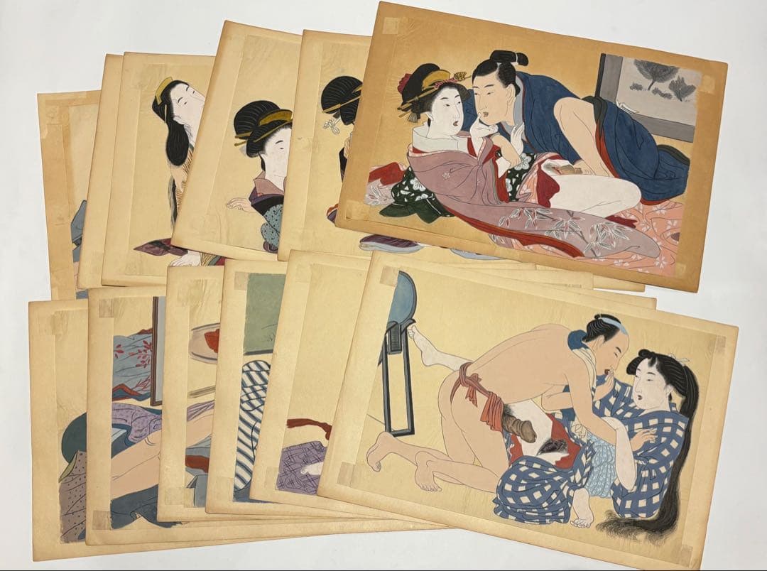 「大判 春画」手書き12枚|艶本 わじるし わ印 日本画 和本