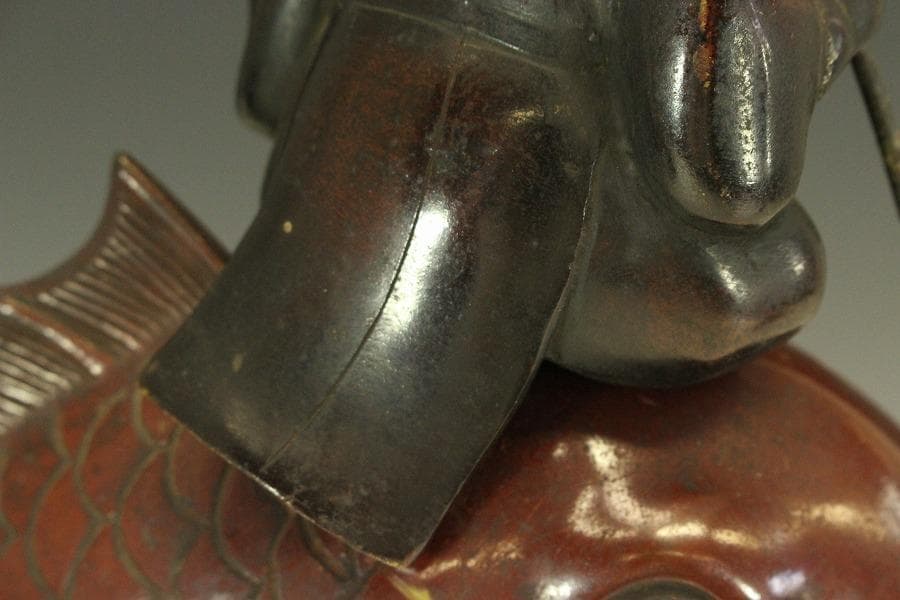 銅製 鯛 乗り 恵比寿 吉祥 縁起物 33cmx16cm 時代物(A193)