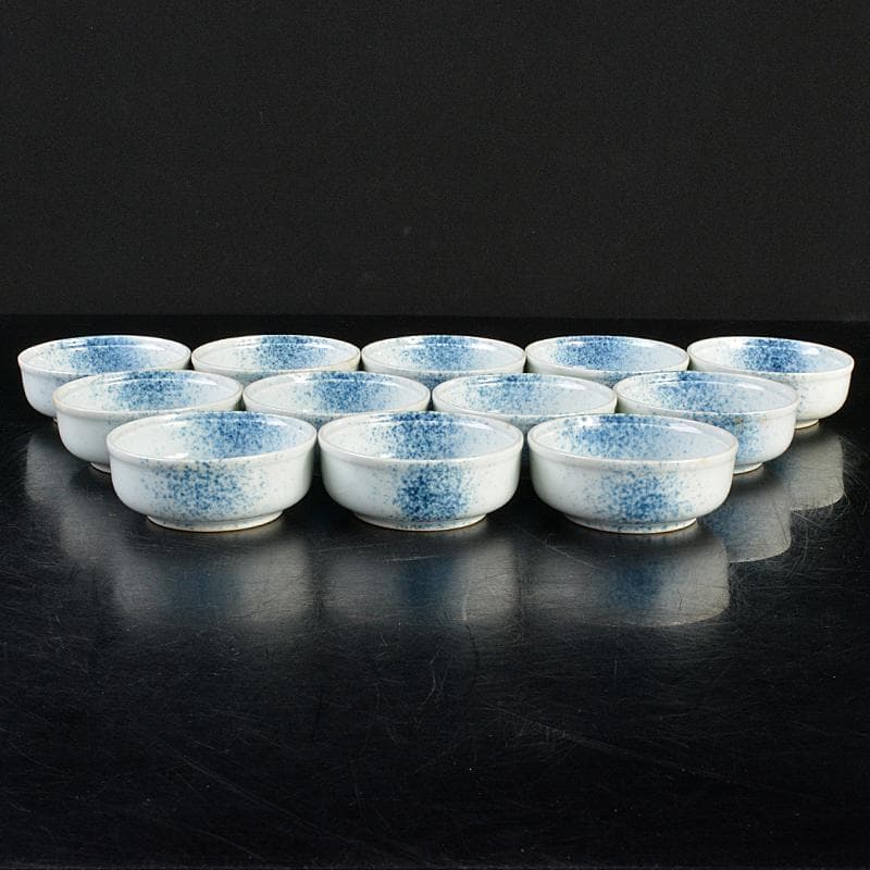 和食器　染付　吹墨文小皿　十二客　書付箱　V　R7437