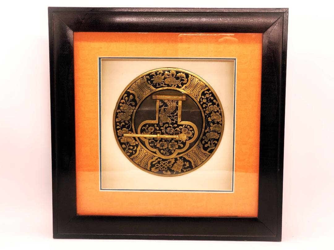 【 古玩彫金 清朝工芸 】 金銅引手金具　 資料館旧展示品