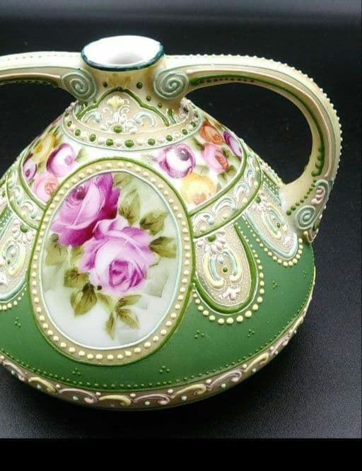 希少 オールドノリタケ メイプルリーフ エナメル盛り上げ 花瓶