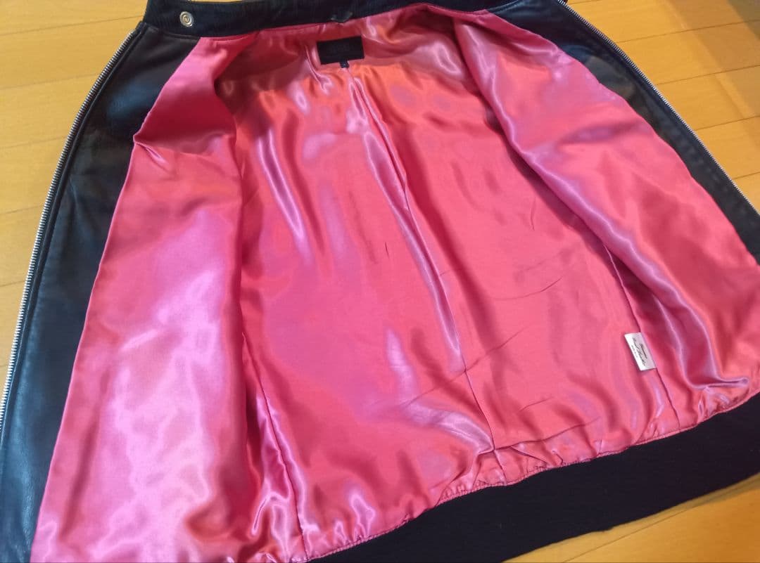 シングルレザーライダースマンダリンカラーブルゾンMブラック黒