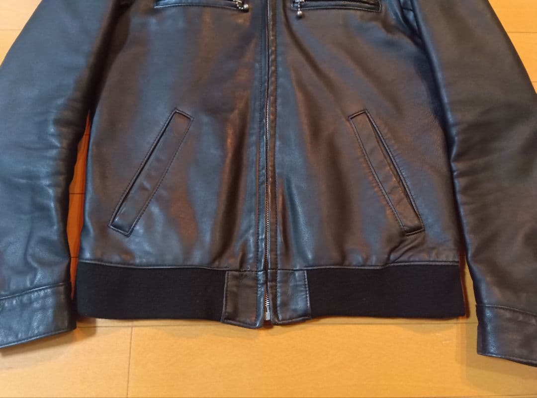 シングルレザーライダースマンダリンカラーブルゾンMブラック黒