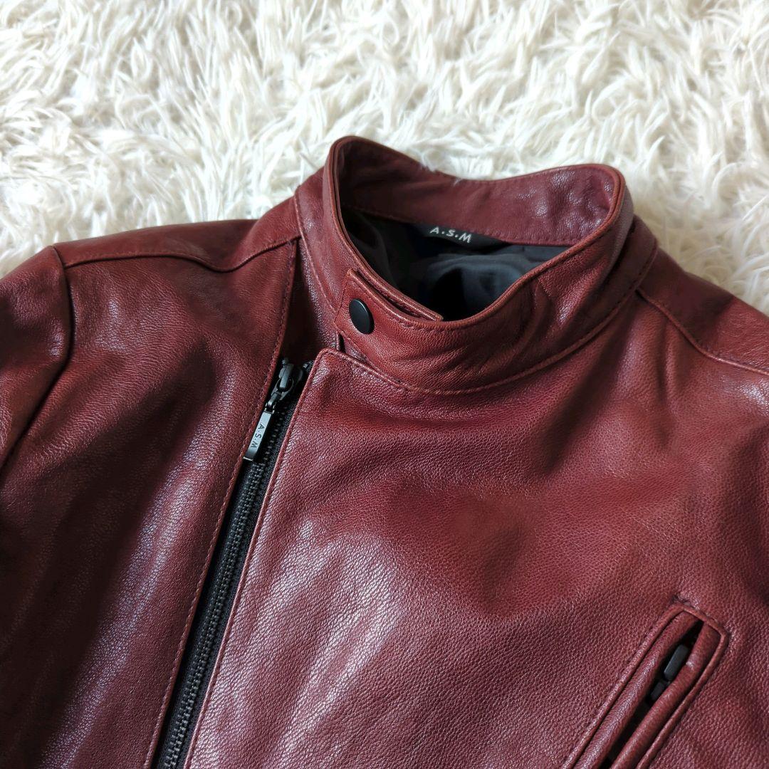 美品 A.S.M アトリエサブメン シングルライダース 本革 バーガンディ L