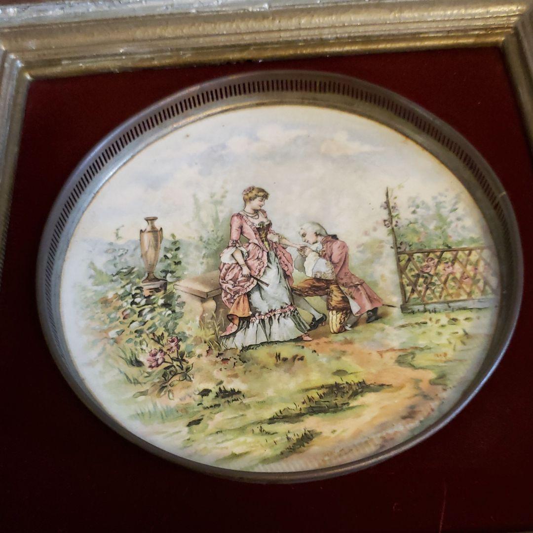 西洋アンティーク　フランス19世紀絵皿の壁掛　美術品　骨董品