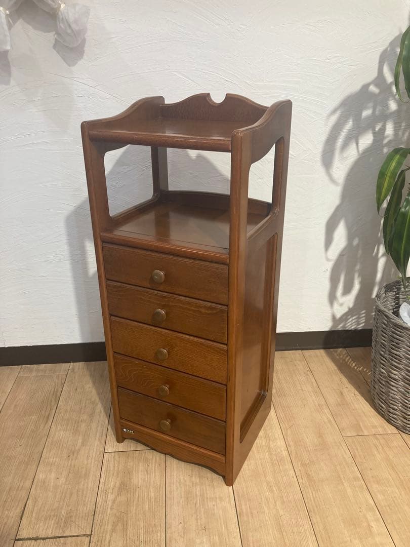 オールドカリモク　木製　棚　5段キャビネット　引き出し　アンティーク　レトロ