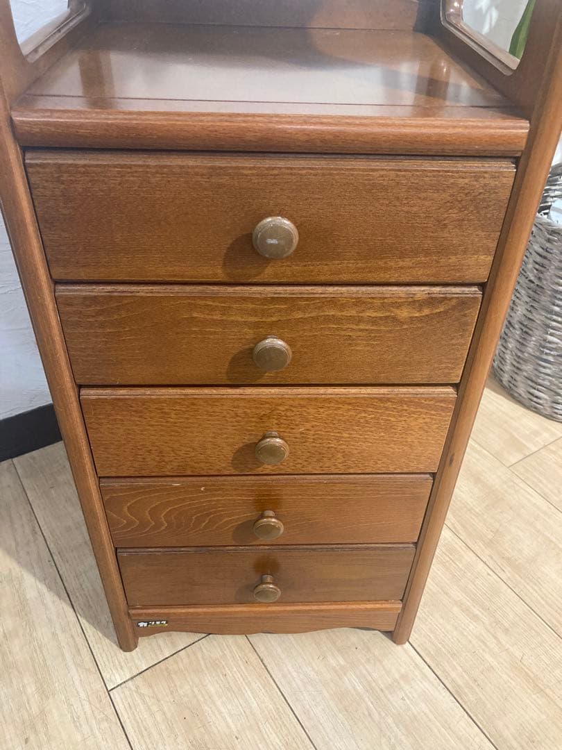 オールドカリモク　木製　棚　5段キャビネット　引き出し　アンティーク　レトロ