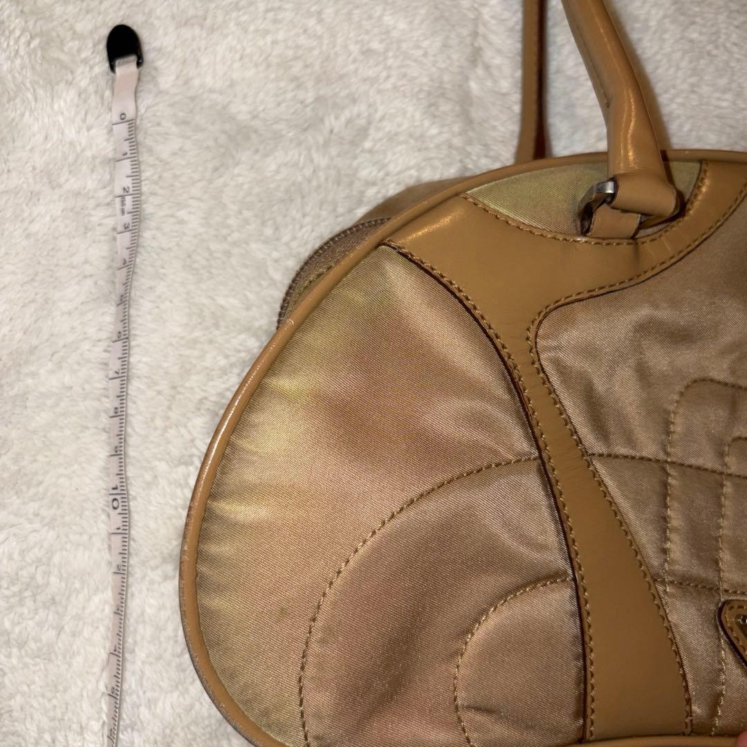 PRADA プラダ　ナイロンバッグ　革　カーキ　三角ロゴ　y2k 鑑定済み