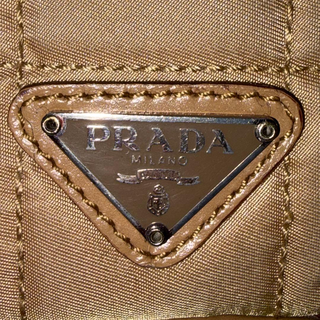 PRADA プラダ　ナイロンバッグ　革　カーキ　三角ロゴ　y2k 鑑定済み