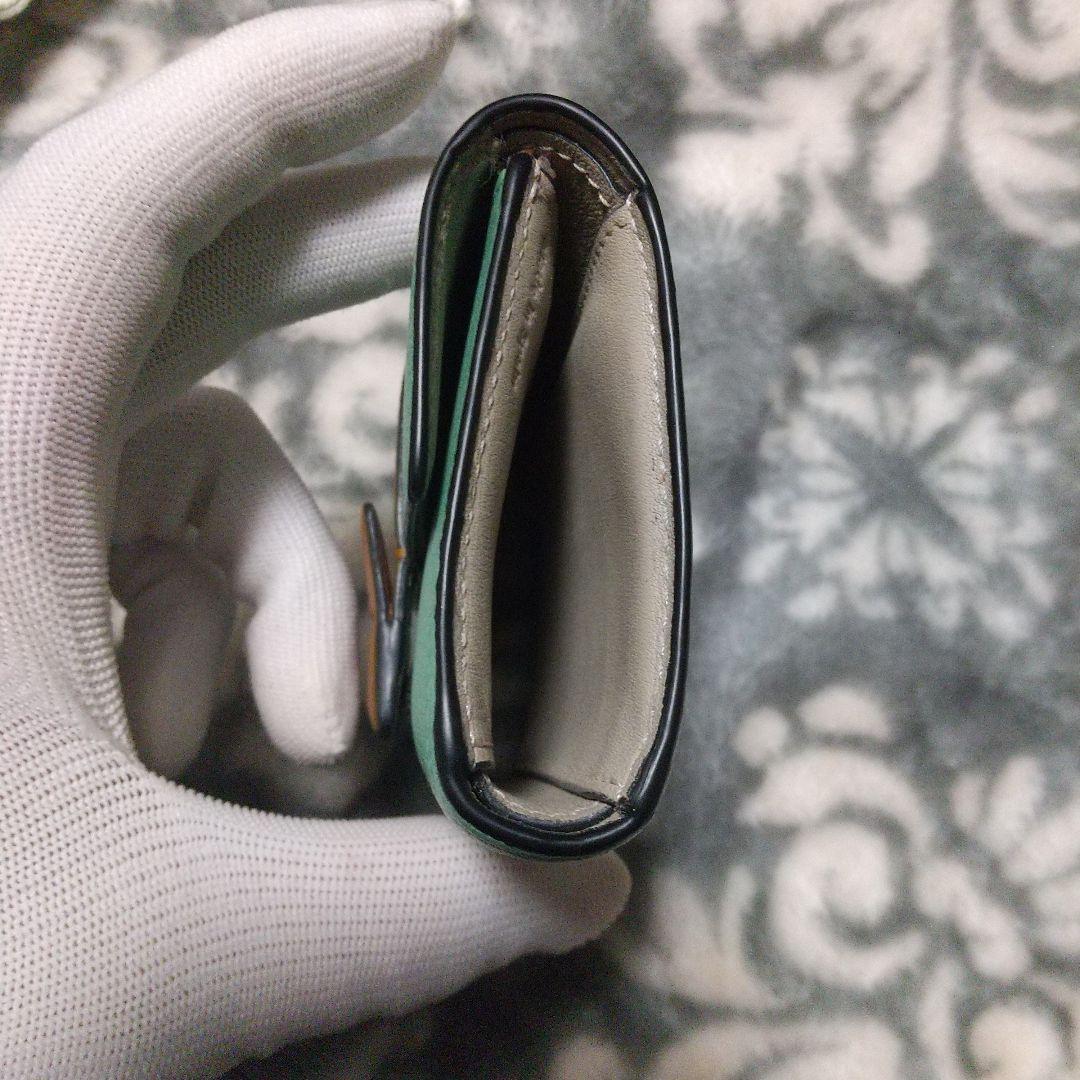 ロエベLOEWEバーティカルウォレットグリーン系 三つ折り財布 レザー