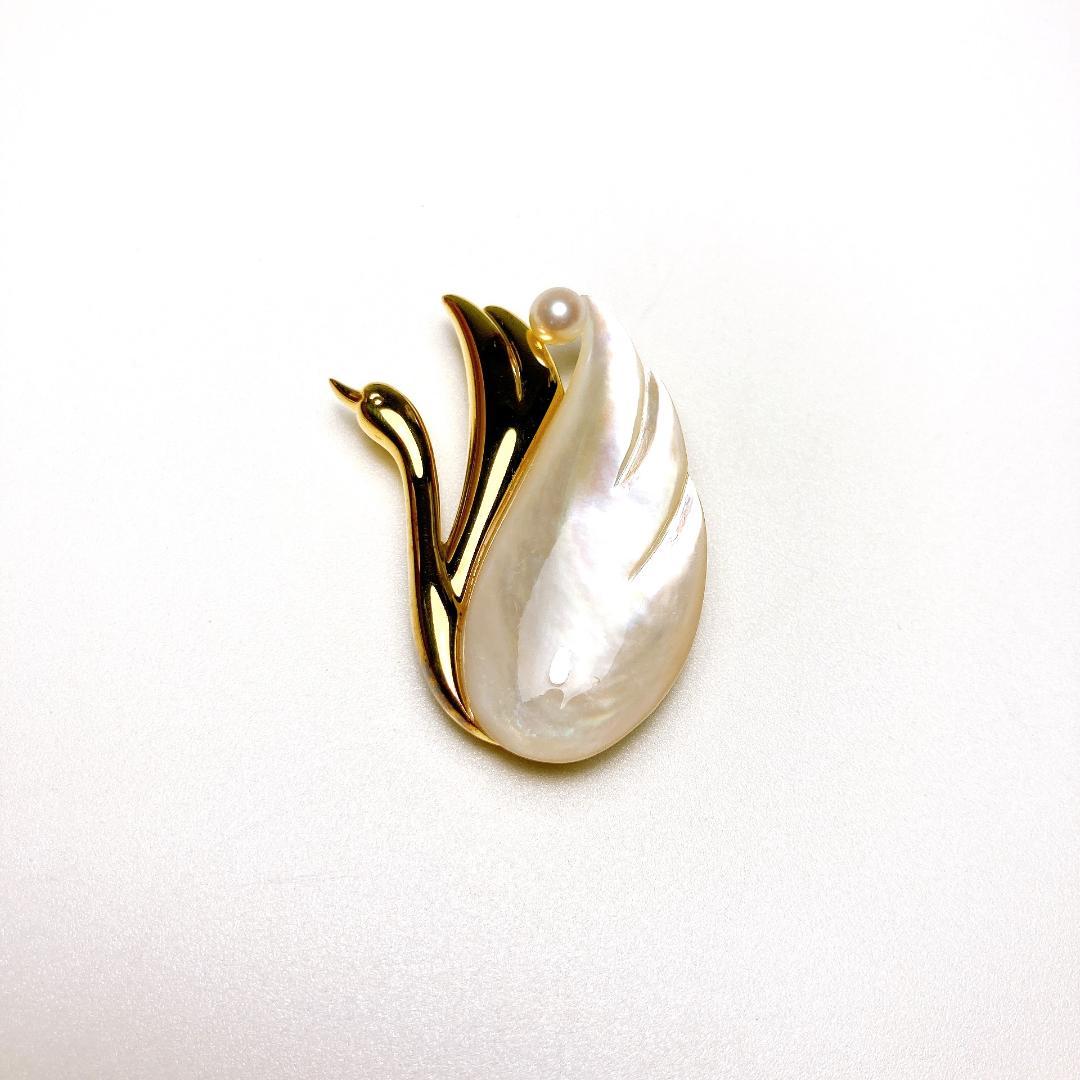 タサキ 田崎真珠 白鳥 パール 白蝶貝 ブローチ　TASAKI　|2838| ☆