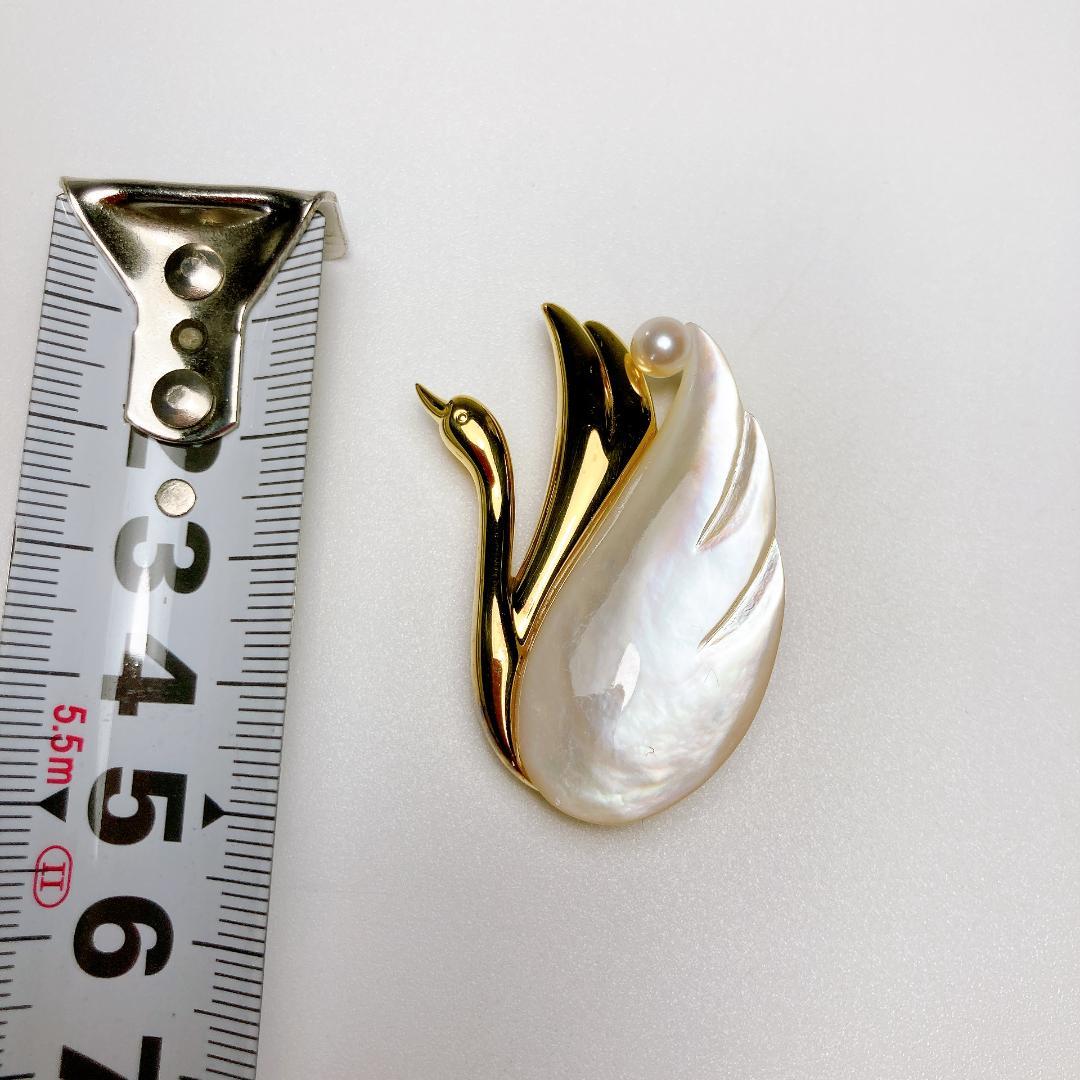 タサキ 田崎真珠 白鳥 パール 白蝶貝 ブローチ　TASAKI　|2838| ☆