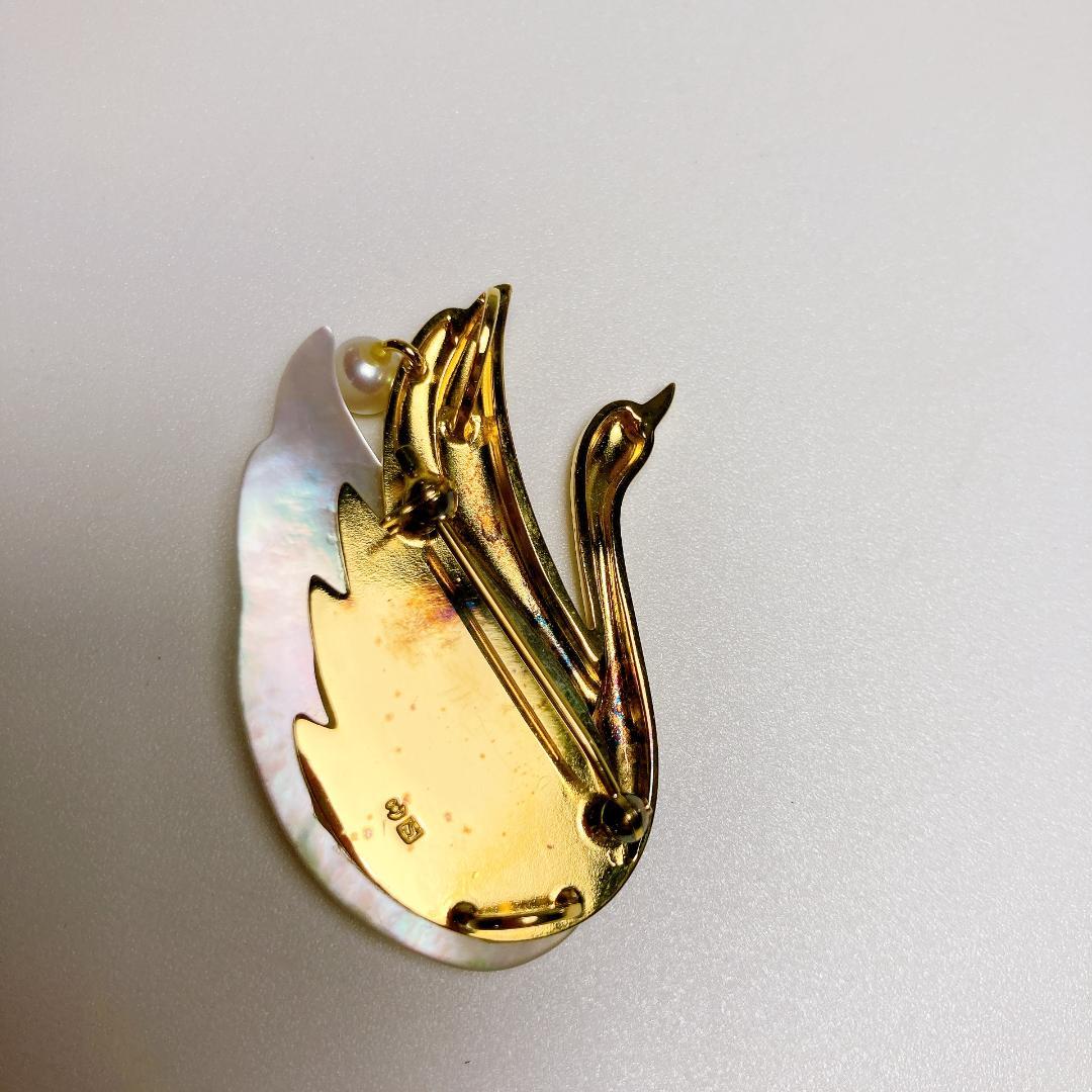 タサキ 田崎真珠 白鳥 パール 白蝶貝 ブローチ　TASAKI　|2838| ☆