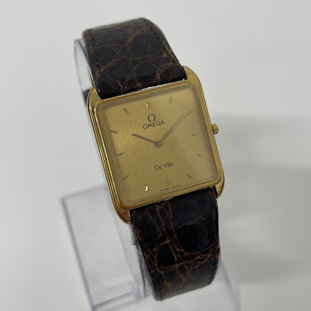 【TK】OMEGA オメガ　DeVile スクエア　クォーツ腕時計　不動