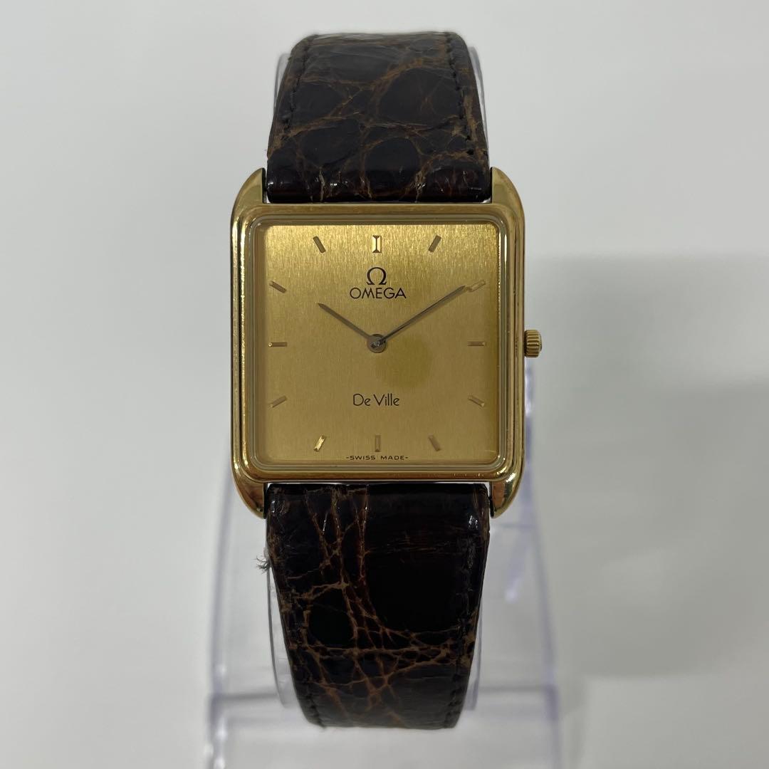 【TK】OMEGA オメガ　DeVile スクエア　クォーツ腕時計　不動