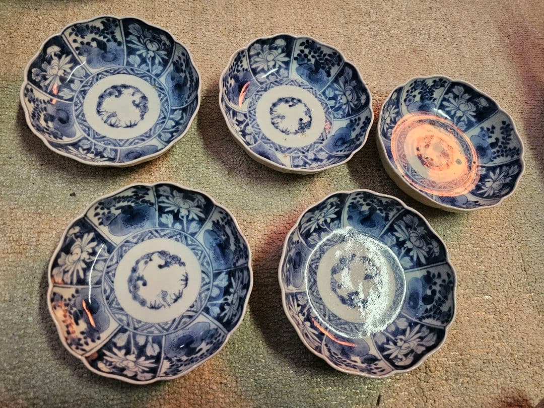 古伊万里 上手 江戸後期 藍柿右衛門様式 輪花なます皿 5客セット