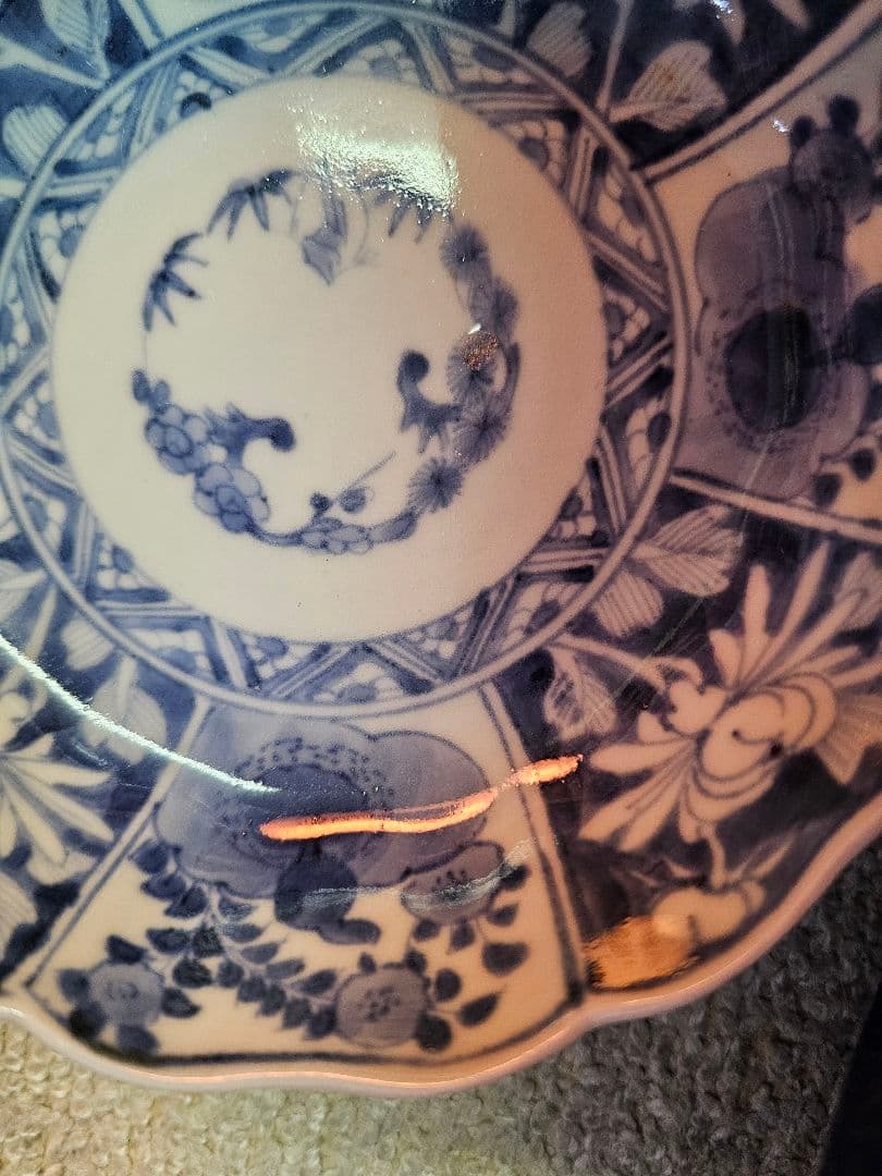 古伊万里 上手 江戸後期 藍柿右衛門様式 輪花なます皿 5客セット