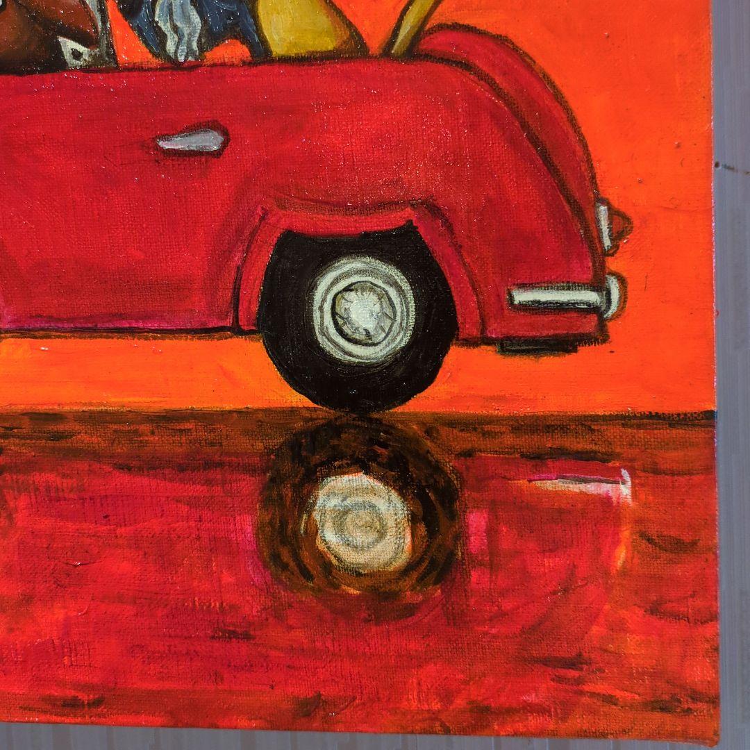 キャンバス油絵  1393確認　ドライブする犬たち