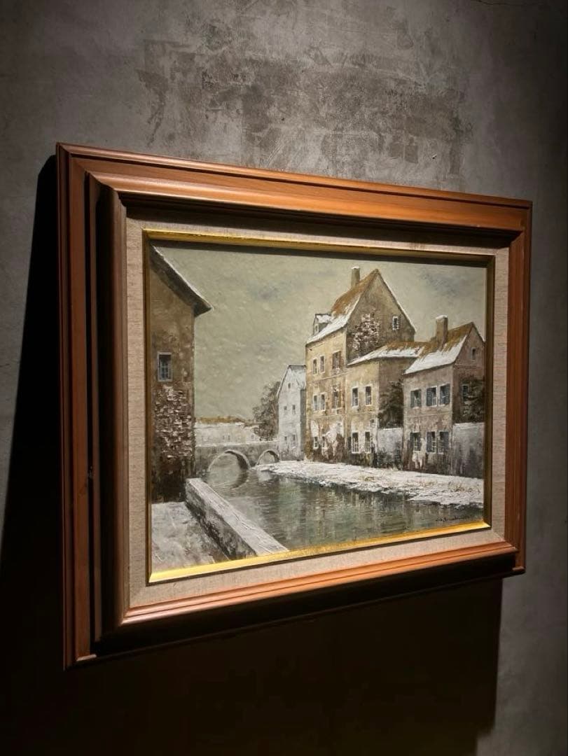 井口由多可【運河沿いの街】（シャルトル仏）　肉筆油彩画