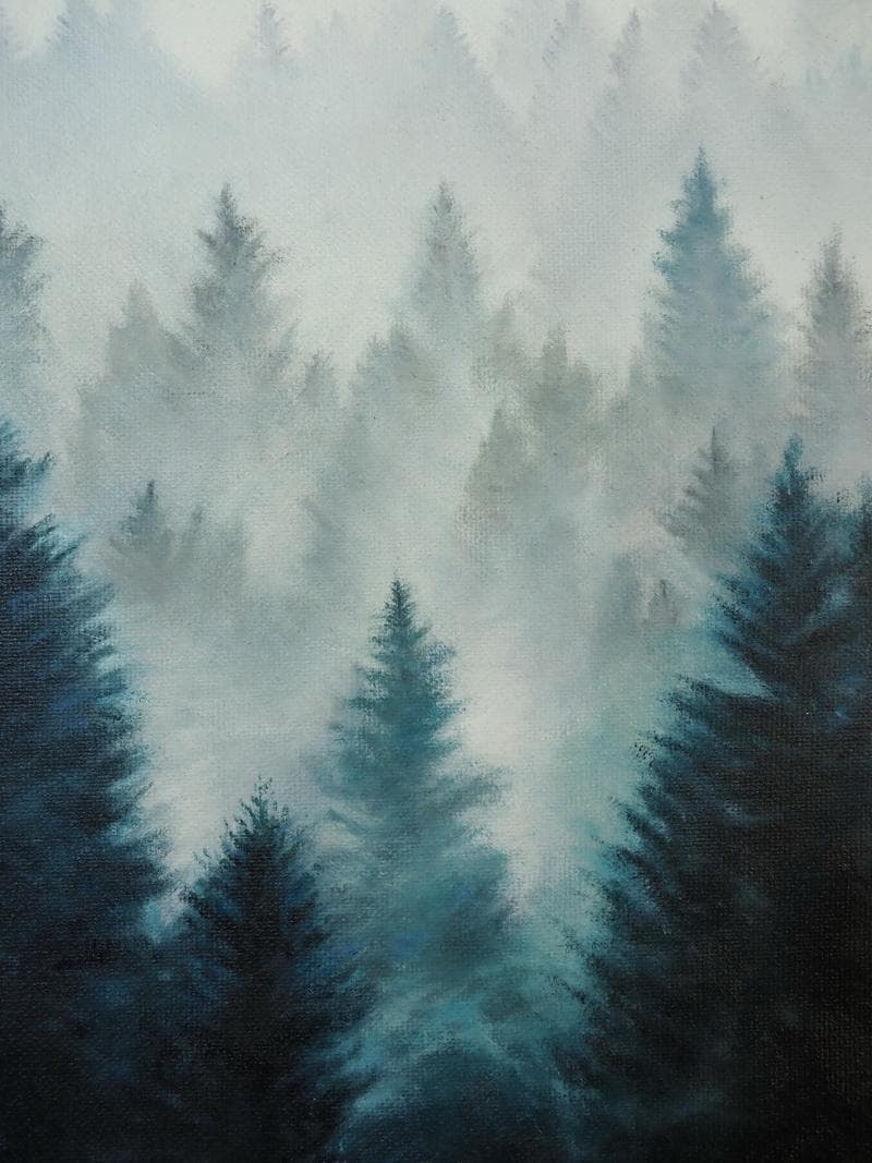 【値下げ】風景画　油絵　東山魁夷　朝の山雲　F8　額付き　手描き　肉筆