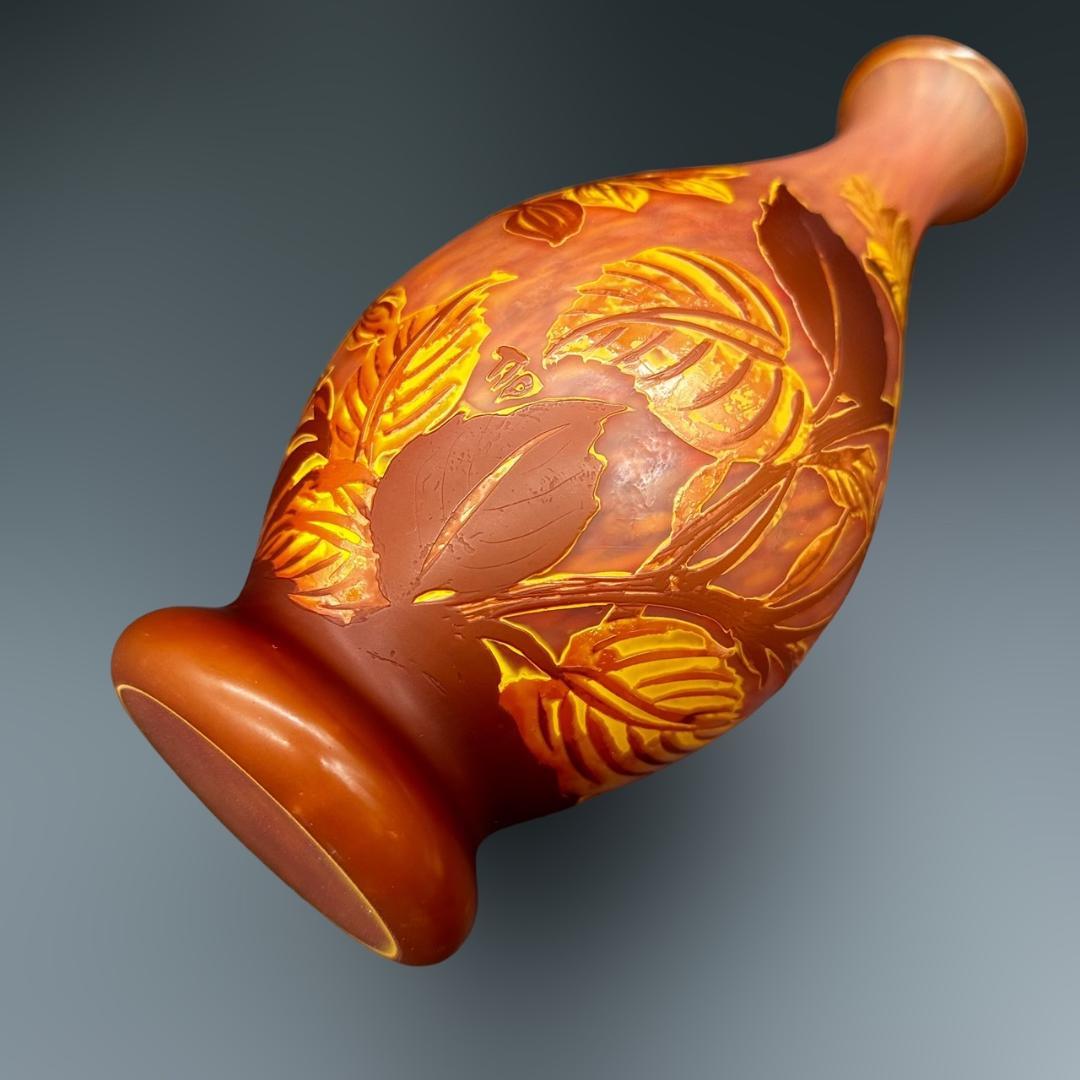 【証明書】　エミールガレ 　　花瓶　カメオ彫り　被せガラス　高さ26ｃｍ