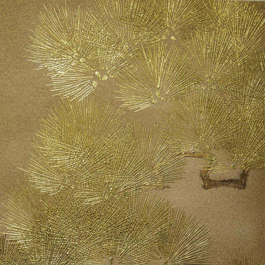 掛軸-1411　西山観修　松寿　共箱　金刺繍作品