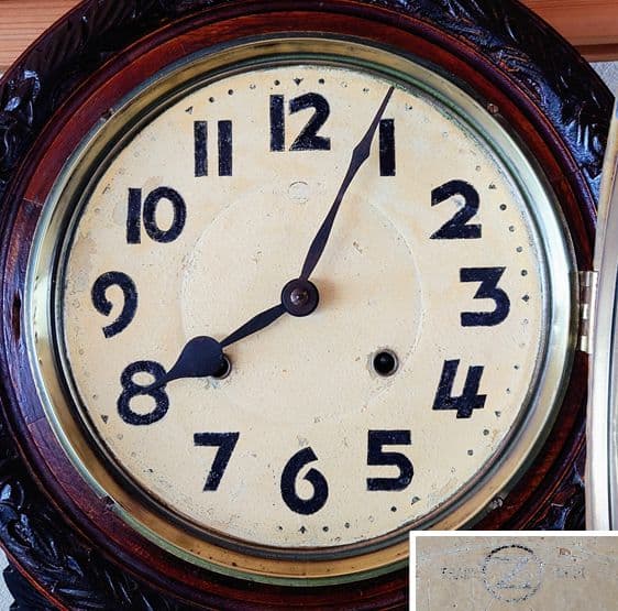 〈稼働・美品〉横浜エムズイ商会　鎌倉彫り装飾ひまわり型ゼンマイ振り子時計　古時計