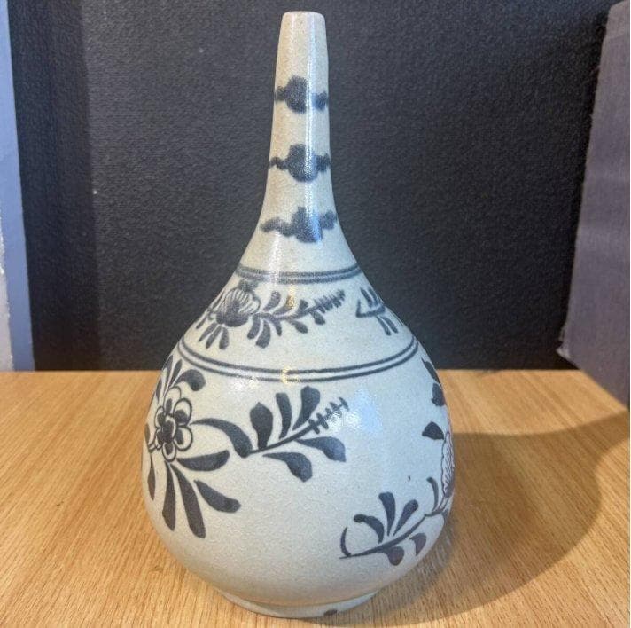 S8012　中国古美術　古保万里染付　一輪押し　花瓶　花器　中国古玩
