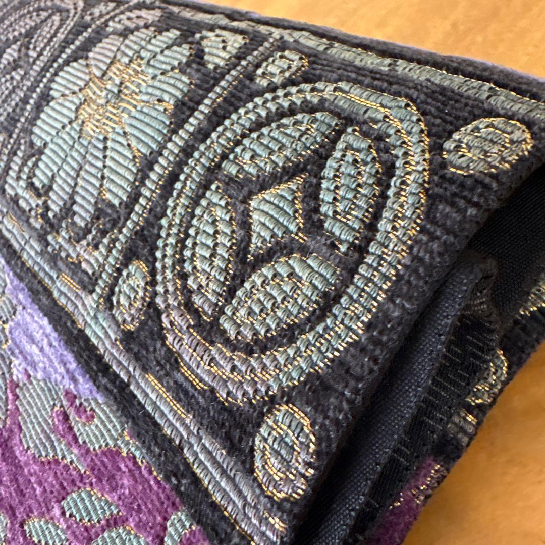 袋帯 花柄 紫 緑　華天　鵞絨　莫臥児