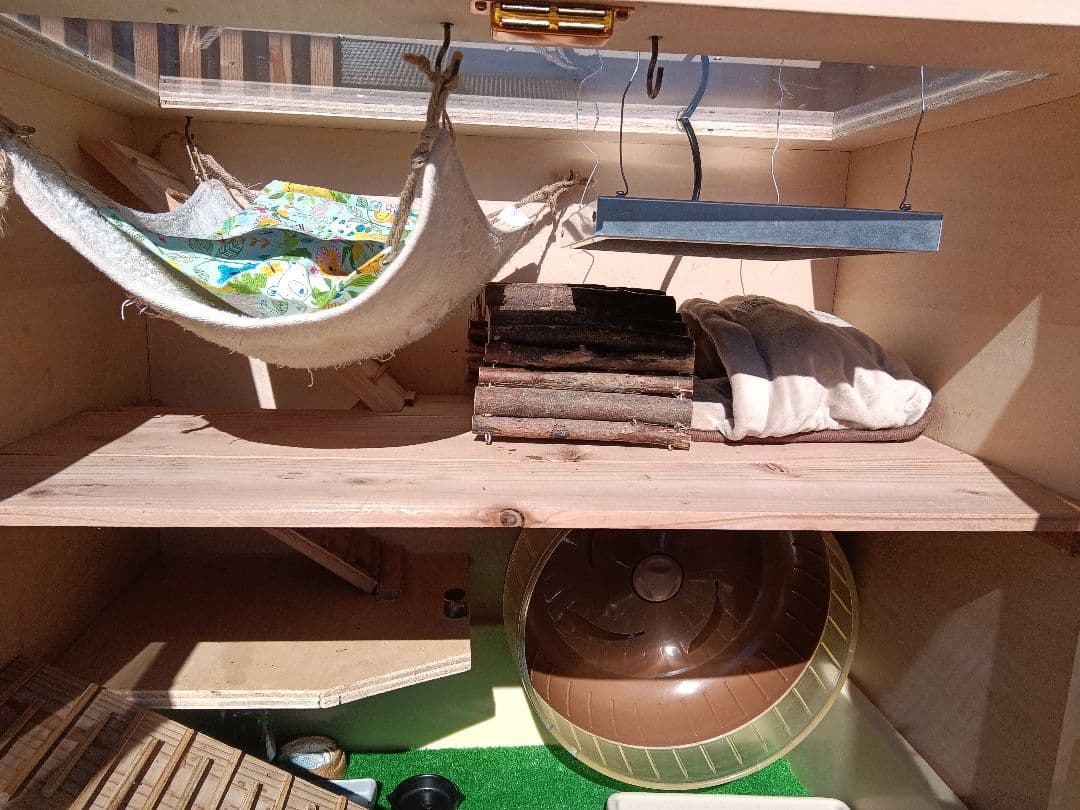 自作のケージ　小動物　ハリネズミ　特大サイズ　フルセット　収納　木製無垢　飼育用