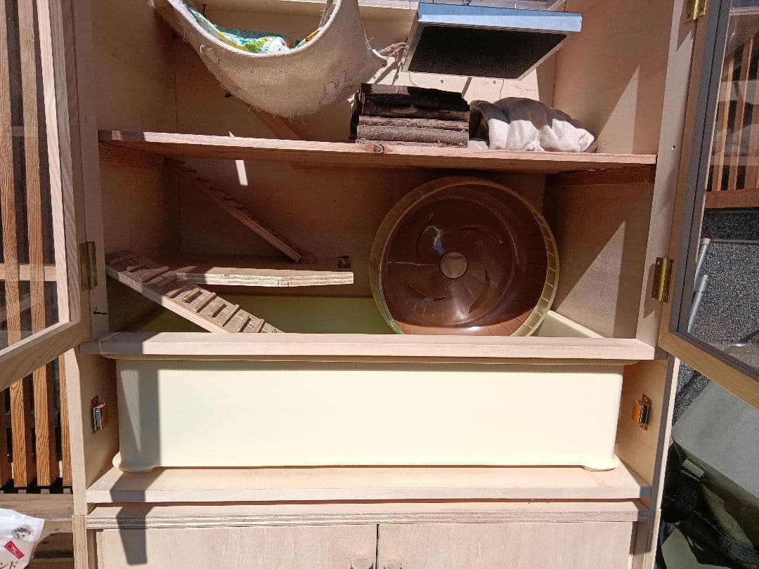 自作のケージ　小動物　ハリネズミ　特大サイズ　フルセット　収納　木製無垢　飼育用