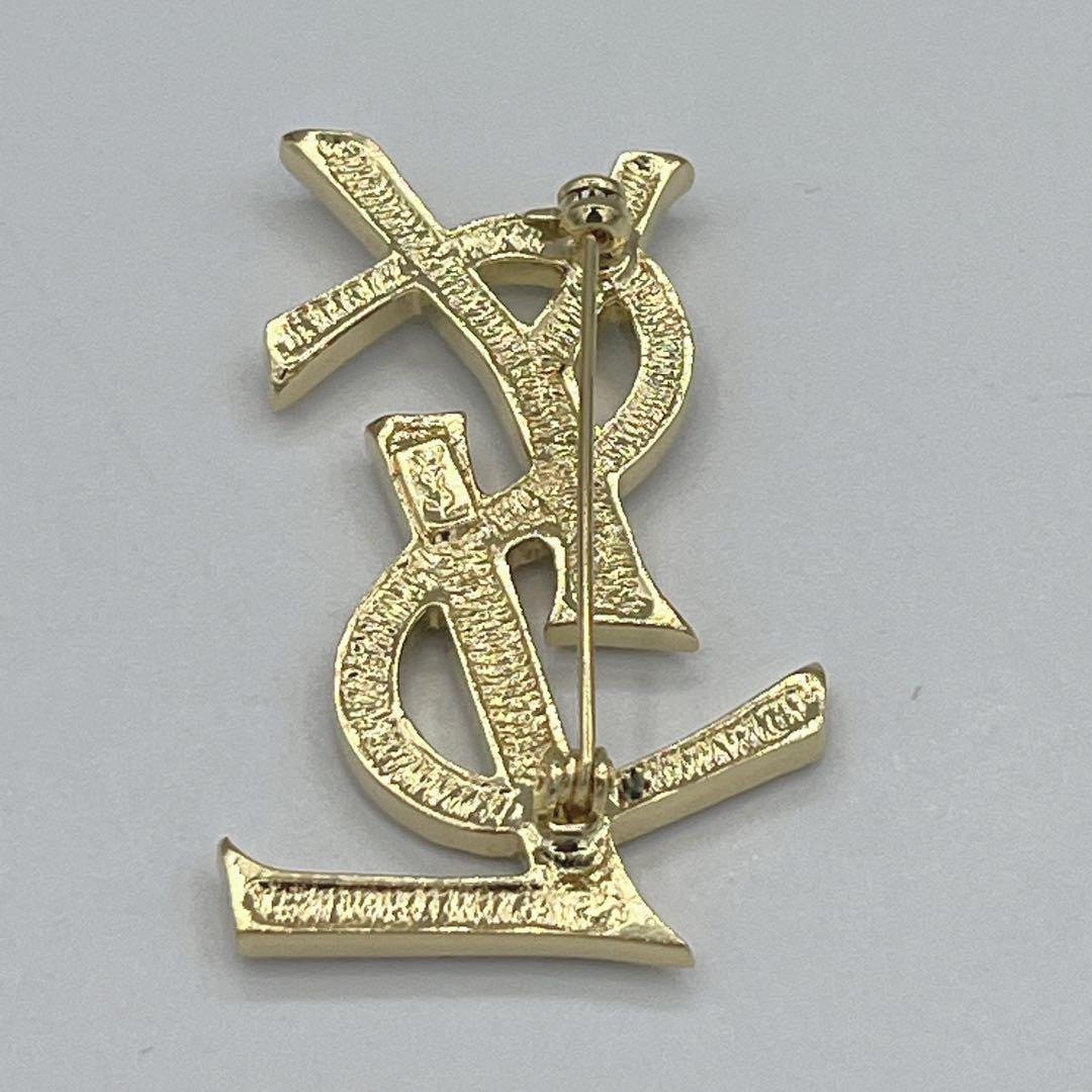 極美品✨イヴサンローラン ブローチ YSL ラインストーン ゴールド金具