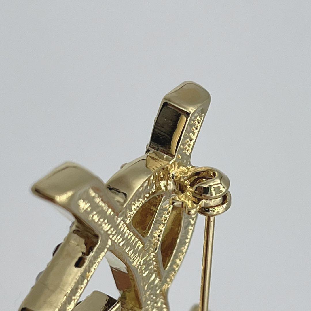 極美品✨イヴサンローラン ブローチ YSL ラインストーン ゴールド金具