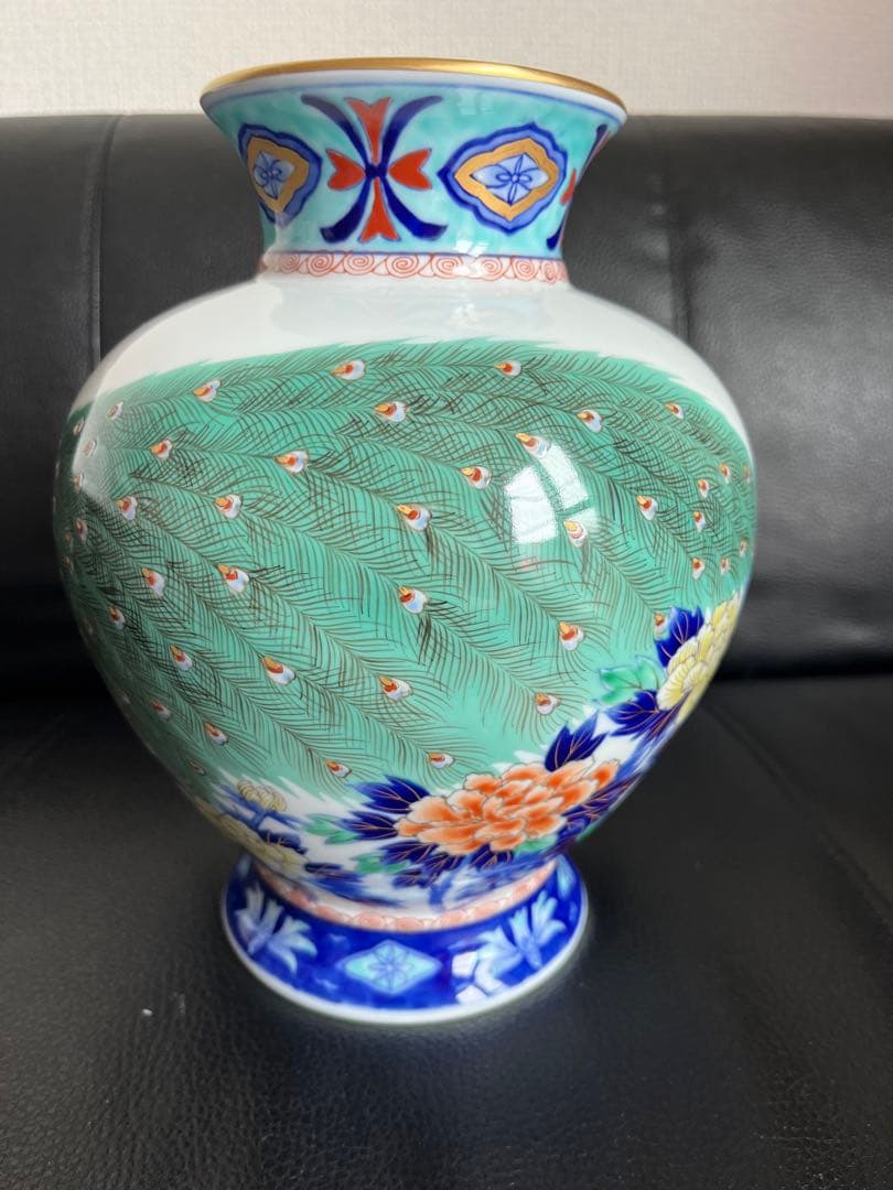 深川製磁 孔雀 高級花瓶 レア品