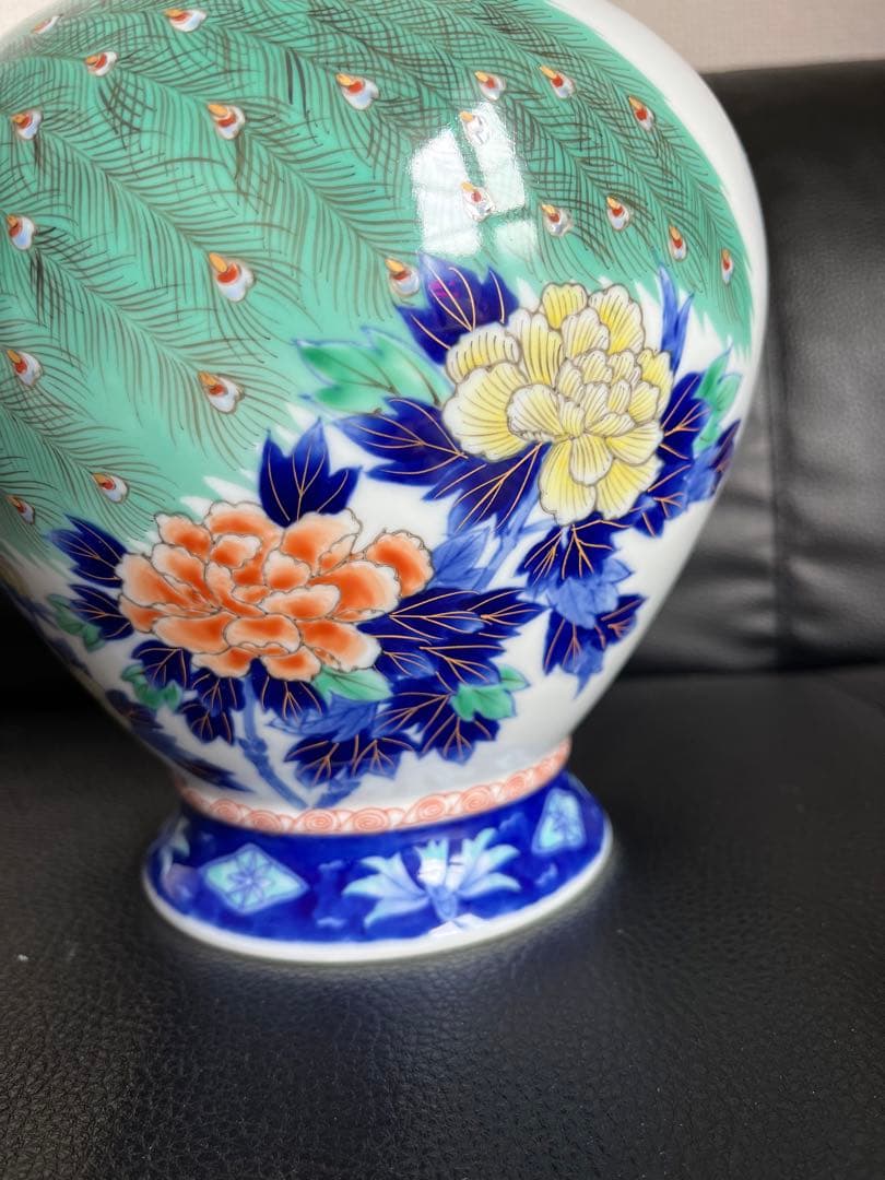深川製磁 孔雀 高級花瓶 レア品