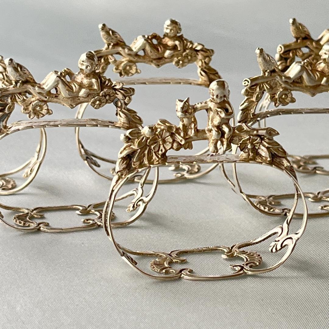 【ALBO】 天使と鳥 / 天童とリスのナプキンリング　6個【純銀】