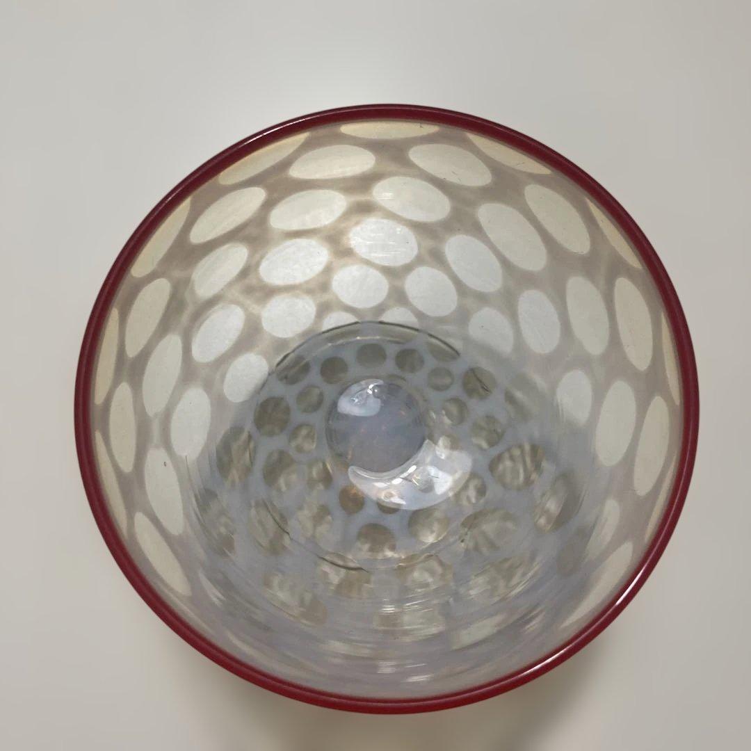 和ガラス　白被せ　水玉模様　高足　氷コップ　大正昭和初期　レトロモダン