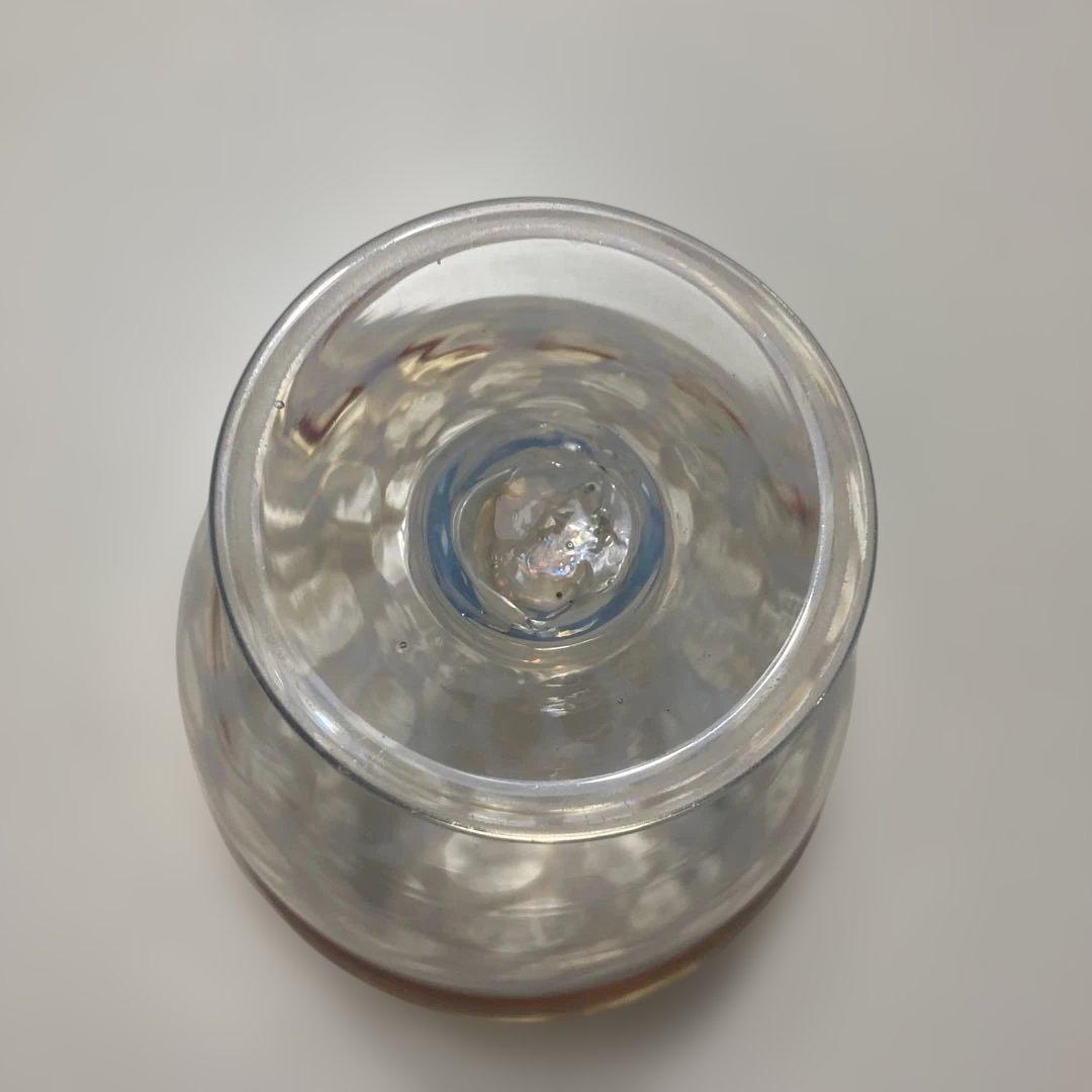 和ガラス　白被せ　水玉模様　高足　氷コップ　大正昭和初期　レトロモダン