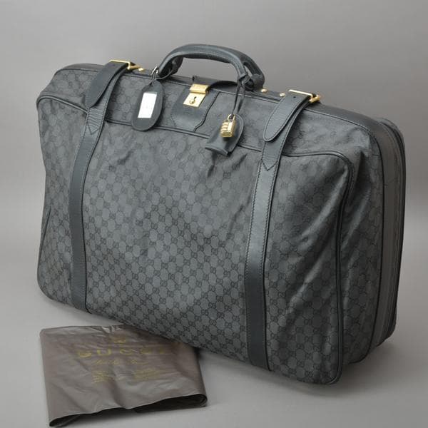 GUCCI◇オールドグッチ GG柄 トランク65 ボストンバッグ 黒 付属品有