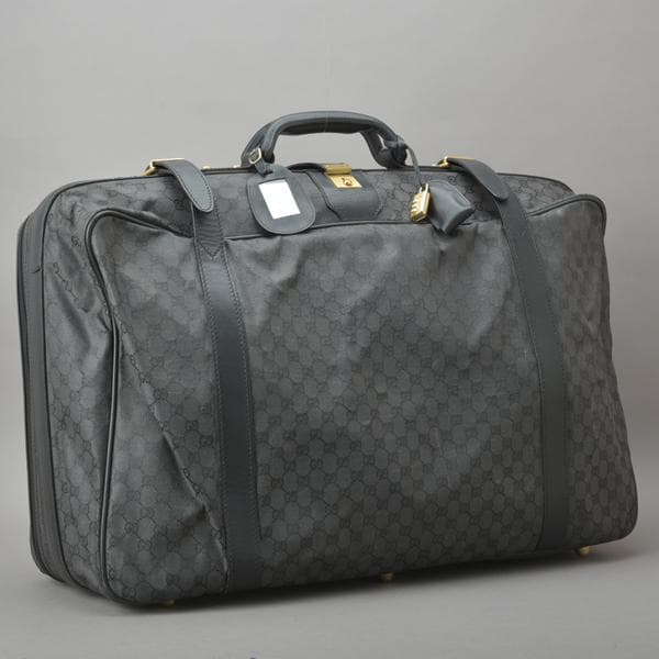 GUCCI◇オールドグッチ GG柄 トランク65 ボストンバッグ 黒 付属品有