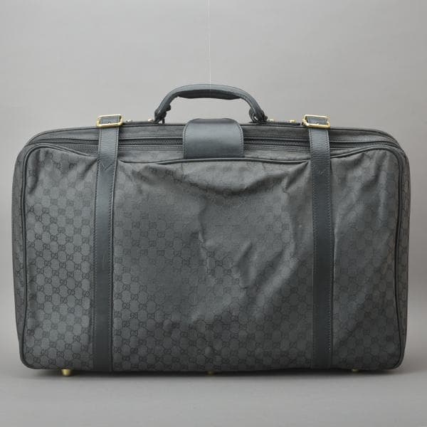 GUCCI◇オールドグッチ GG柄 トランク65 ボストンバッグ 黒 付属品有
