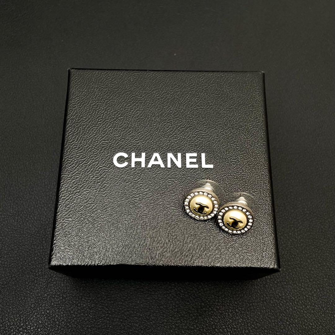 美品 シャネル ココマーク ピアス A18P サークル ラインストーン パール.