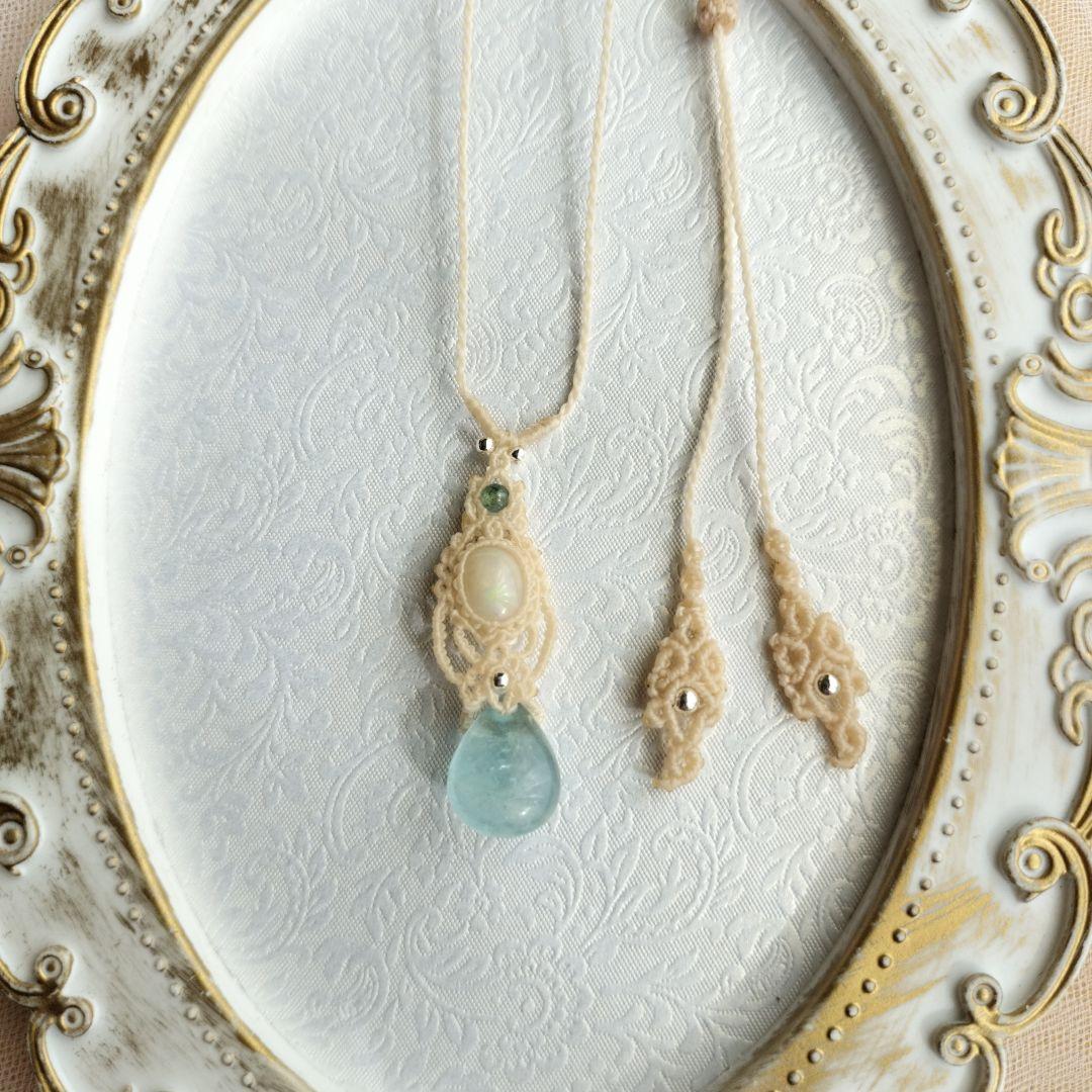 オパール　アクアマリン　マクラメ編みネックレス　他1点同梱