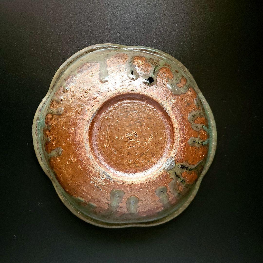 茶道具 緑釉 草花文 亀甲鉢 菓子鉢 広永窯  川北半泥子の窯 菓子器 陶芸