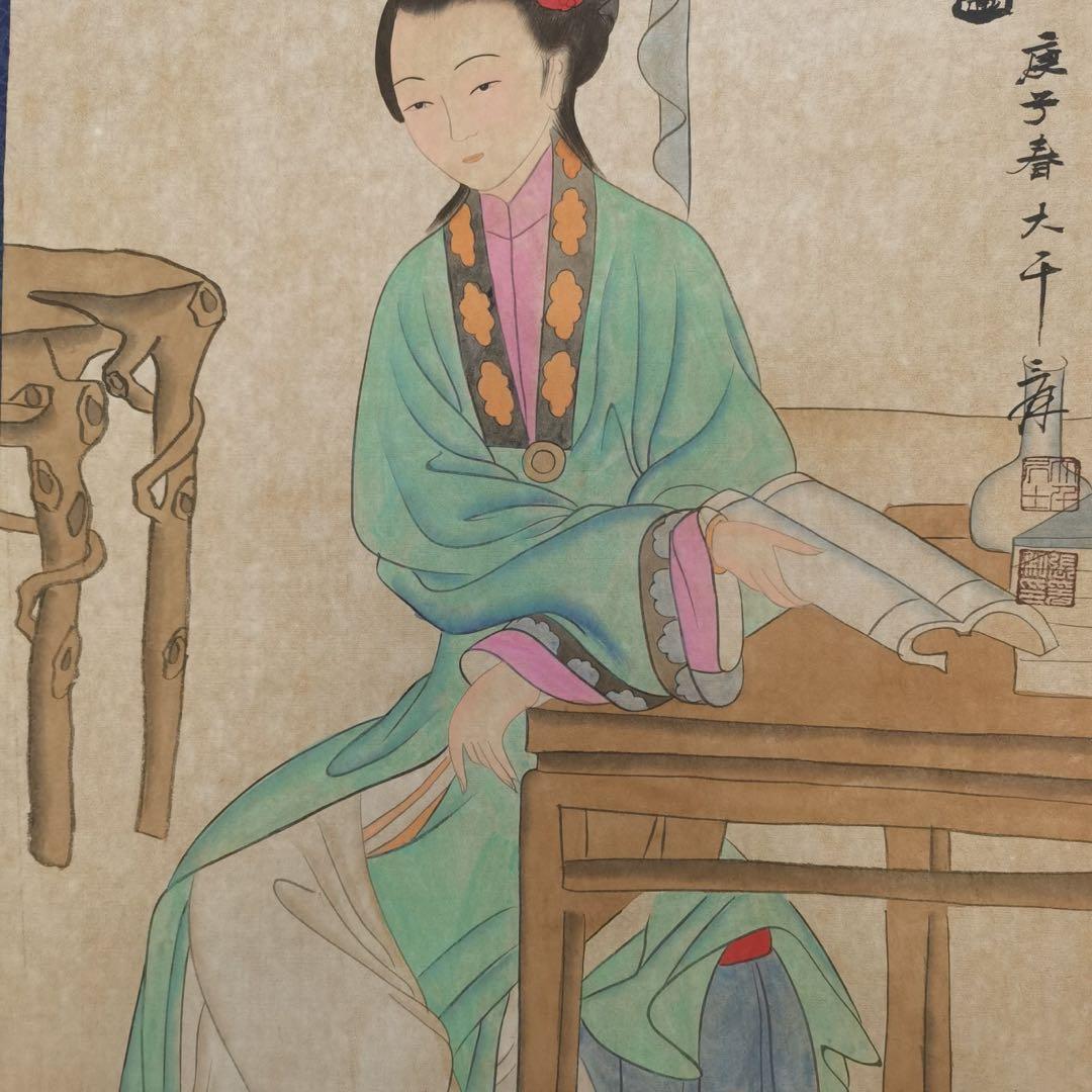 張大千 仕女図 掛け軸 中堂 手描き 中国美術 絵画 書画 人物画 インテリア
