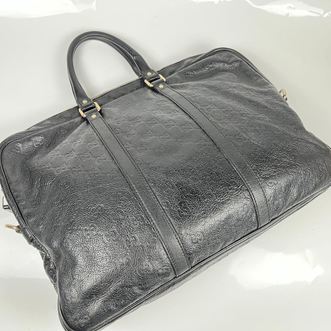 【極美品】GUCCIグッチシマ ビジネスバッグ レザー ブラック シルバー金具