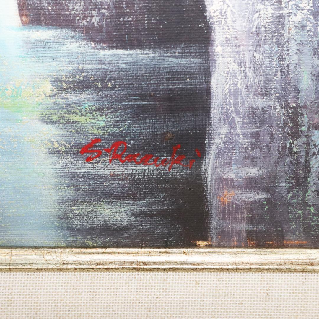 真作保証 流月真一 油彩 風景画「高千穂峡の清流」画寸約32cm×41cm F6